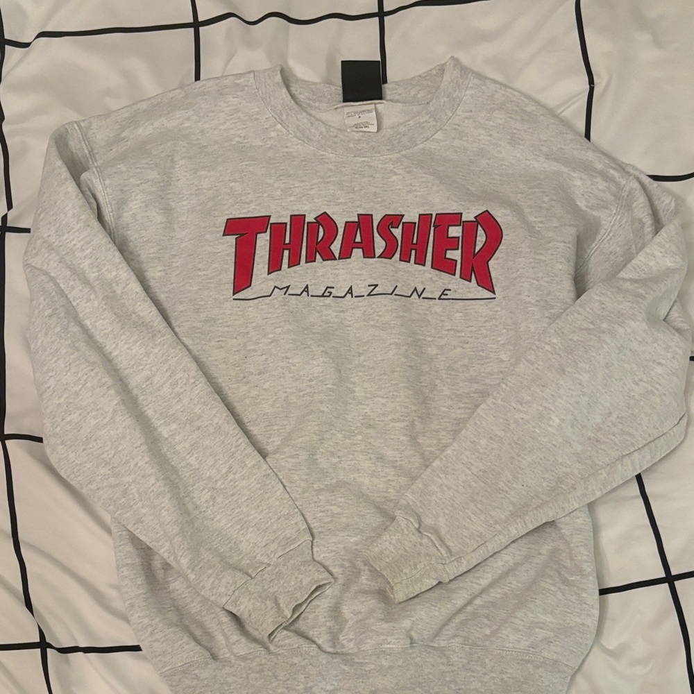 Thrasher Heather Grey and Red Crewneck Sweater